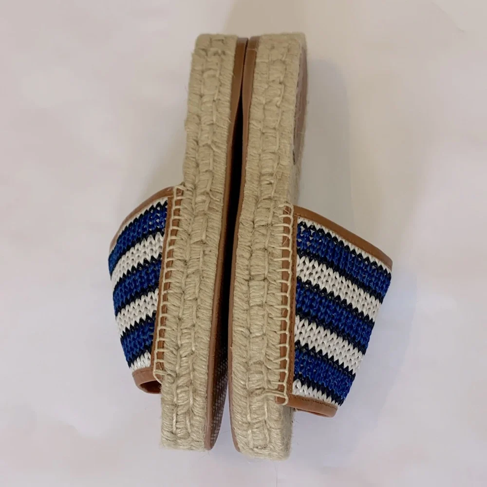 NWT Lafayette 148 Raffia Espadrille Slide EU 41/US 11 in Cobalt Multi